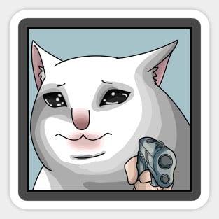 Sad Cat with a Gun Sticker